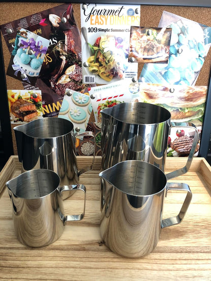 50oz Milk Frothing Pitcher - Stainless Steel Cup With Double Measurement Scales for Latte Art, Espresso and Cappuccino Maker - 18/8 Stainless Steel Steaming Pitcher