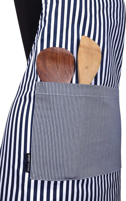 AMOUR INFINI Cotton Aprons for Women with Pockets Adjustable Strap and Waist Ties Washable Printed Aprons for Baking, Cooking, Gardening (27.5 x 33 Inches - Blue)