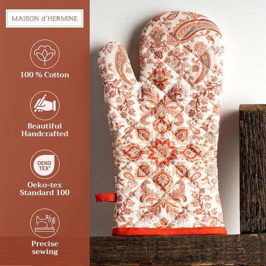Maison d' Hermine Oven Gloves 100% Cotton Oven Mitt 7" x 13" with Loop Heat Resistant, BBQ, Cooking Gloves, Baking, Grilling, Kitchen, Handling Hot Pans (Pack of 1, Cachemire)