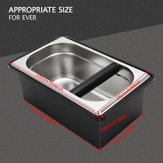 Espresso Knock Box,Stainless Steel Coffee Pucks Container, with Steel Holder and Noise Reduction Rubber Ring (10.94 x 6.88 x 4.25 inch)