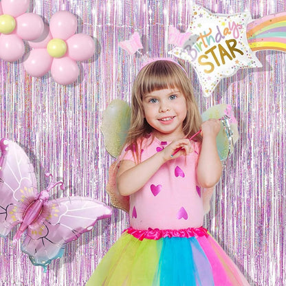 BRAVESHINE Pink Streamers Tinsel Foil Fringe Curtains - 2Pcs 3.2x8.2ft Metallic Photo Booths Backdrop for Girl/Princess/Birthday/Bridal Shower/Engagement/Bachelorette/Boo/Halloween Party Decorations