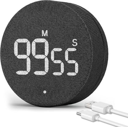 AVINIA Desk Timer for Productivity Magnetic Digital Kitchen Timer Rechargeable Fabric Mesh Cover 99 Mins Countdown/Count Up Stylish Efficana Konah Home Timmer for Cooking-Black