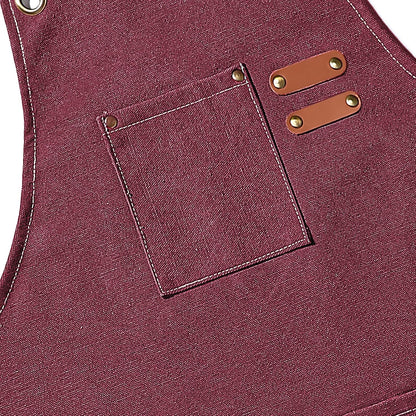 AFUN Chef Aprons for Men Women with Large Pockets, Cotton Canvas Cross Back Heavy Duty Adjustable Work Apron, Size M to XXL(Darkred)