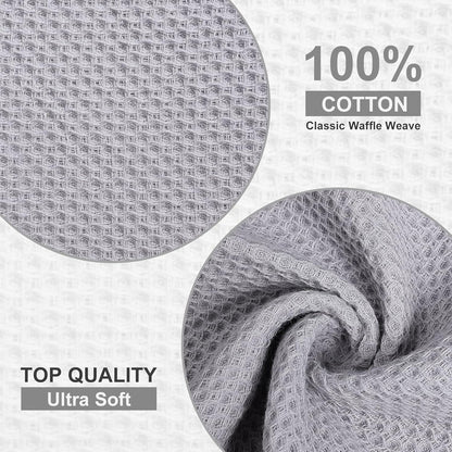 Kitinjoy 100% Cotton Kitchen Dish Cloths, 8 Pack Waffle Weave Ultra Soft Absorbent Dish Towels for Drying Dishes Quick Drying Kitchen Towels Dish Rags, 12 X 12Inch, Light Grey