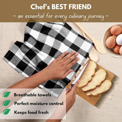 Native Fab 12-Pack Kitchen Towel with Hanging Loop 16x26 inches, Cotton Buffalo Check Kitchen Towels for Cleaning Drying, Washcloths Soft & Absorbent Cloth Rags, Bar Towel, Dish Cloth, Black