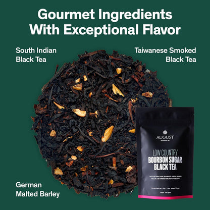 August Uncommon Low Country Bourbon Sugar Black Tea – Vegan, Non-GMO Loose Tea Leaves – Wild Flavor in a 1.75oz Resealable Pouch (Makes 15-30 Cups)
