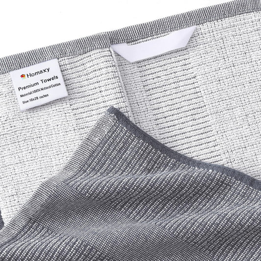 Homaxy Premium Kitchen Towels(18”x 28”, 6 Pack), Large Cotton Kitchen Hand Towels, Flat and Terry Dish Towels, 380 GSM Highly Absorbent Tea Towel Set with Hanging Loop, Grey