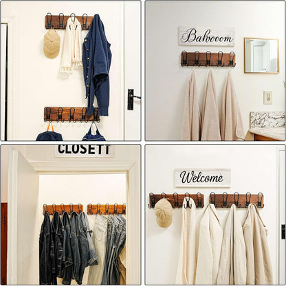 Dseap Coat Rack Wall Mounted - Heavy Duty Farmhouse Rustic Wall Coat Hanger with 5 Wire Hooks for Clothes Hat Jacket Towel, RusticWire, J1-5A, Rustic Brown & Black