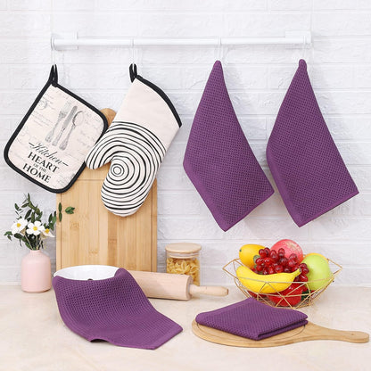 Homaxy 100% Cotton Waffle Weave Kitchen Dish Cloths, Ultra Soft Absorbent Quick Drying Dish Towels, 12 x 12 Inches, 12-Pack, Purple