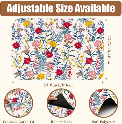 Dish Drying Mat Spring Flowers Coffee Bar Mat for Countertop Botanical Coffee Mat Absorbent Rubber Backed Hide Stain Dish Drainer Rack Mat Coffee Maker Coffee Pot Dining Room Decor 15.7 x 23.6 Inch