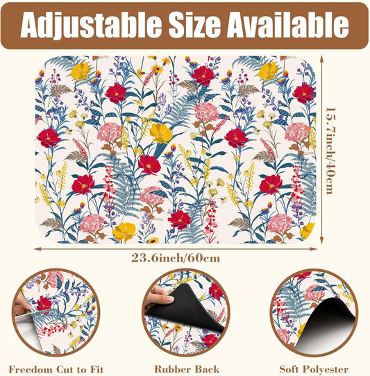 Dish Drying Mat Spring Flowers Coffee Bar Mat for Countertop Botanical Coffee Mat Absorbent Rubber Backed Hide Stain Dish Drainer Rack Mat Coffee Maker Coffee Pot Dining Room Decor 15.7 x 23.6 Inch