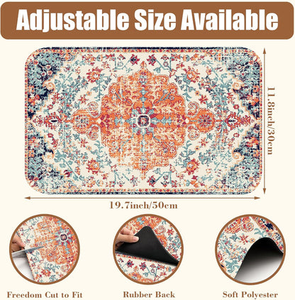 Persian Vintage Boho Carpet Coffee Mat Dish Drying Mat for Kitchen Counter Absorbent Hide Stain Rubber Backed Coffee Bar Accessories Fit Under Espresso Machine Dish Drainer 11.8 x 19.7 Inch