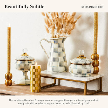 MACKENZIE-CHILDS Enamel Tea Kettle, Stylish Tea Kettle for Stovetop, Grey-and-White Sterling Check, 2 Quarts