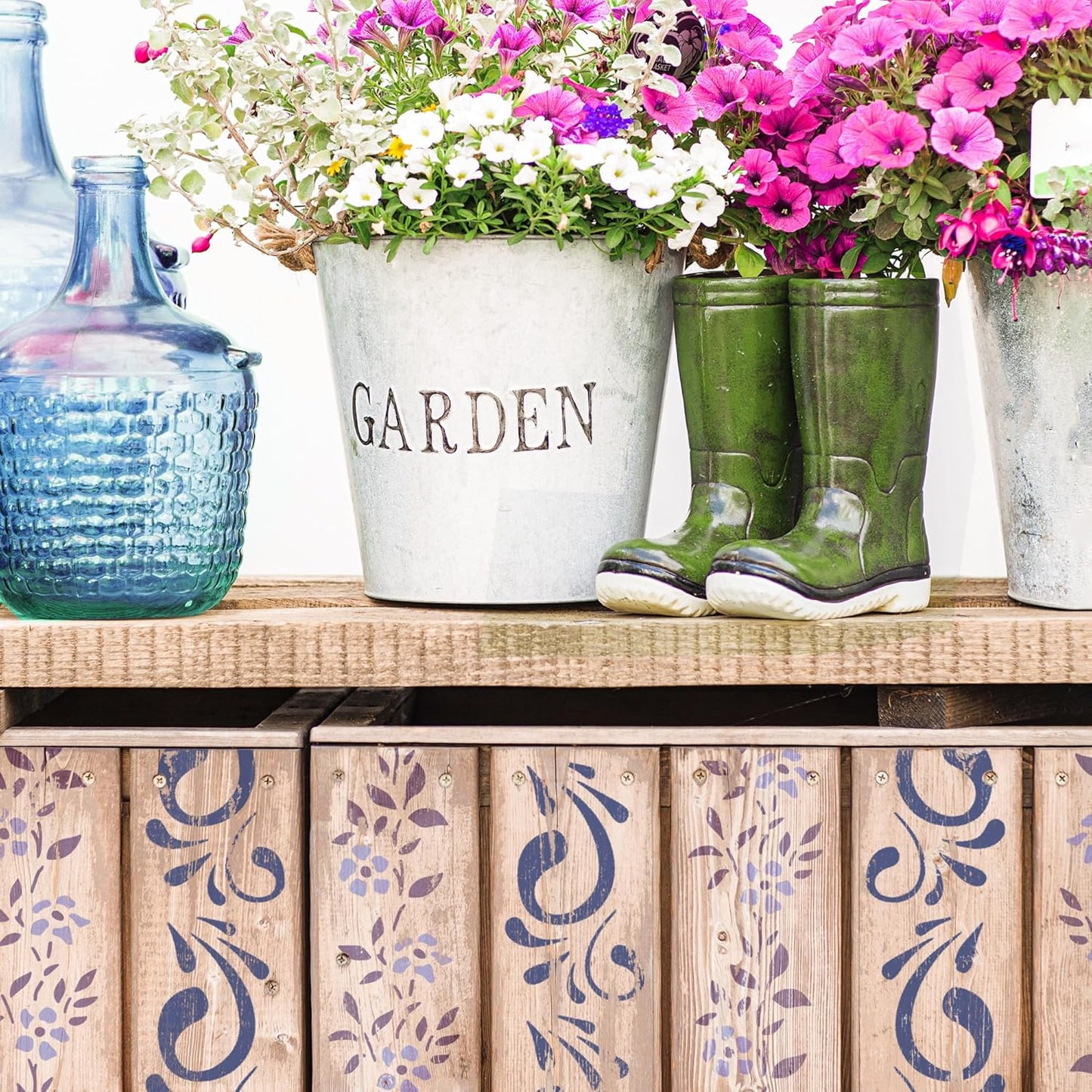 NAKLEO Painting Stencil for Crafts A3 11.8” x 16.5”, Border Flower Plant Pattern, Reusable Plastic DIY & Scrapbooking Drawing Template, Decoupage Art Home Decor, Wall Wood Fabric Furniture