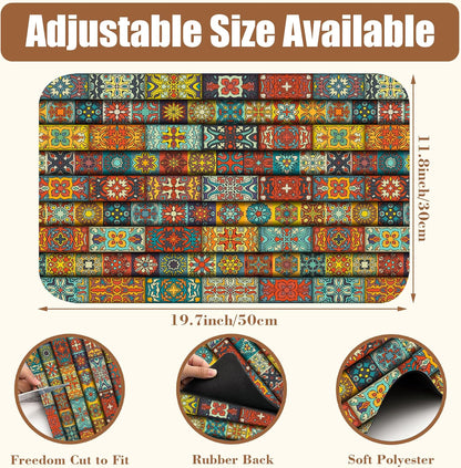 Boho Dish Drying Mat Colorful Mandala Flower Coffee Bar Mat for Countertop Absorbent Rubber Backed Hide Stain Dish Drainer Rack Pad Coffee Pot Espresso Machine Cafe Table Decoration 11.8 x 19.7 Inch