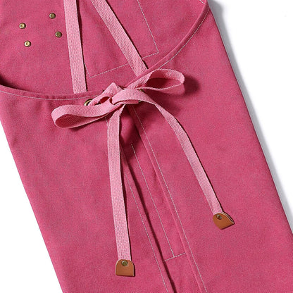 AFUN Chef Aprons for Men Women with Large Pockets, Cotton Canvas Cross Back Heavy Duty Adjustable Work Apron, Size M to XXL (Pink)