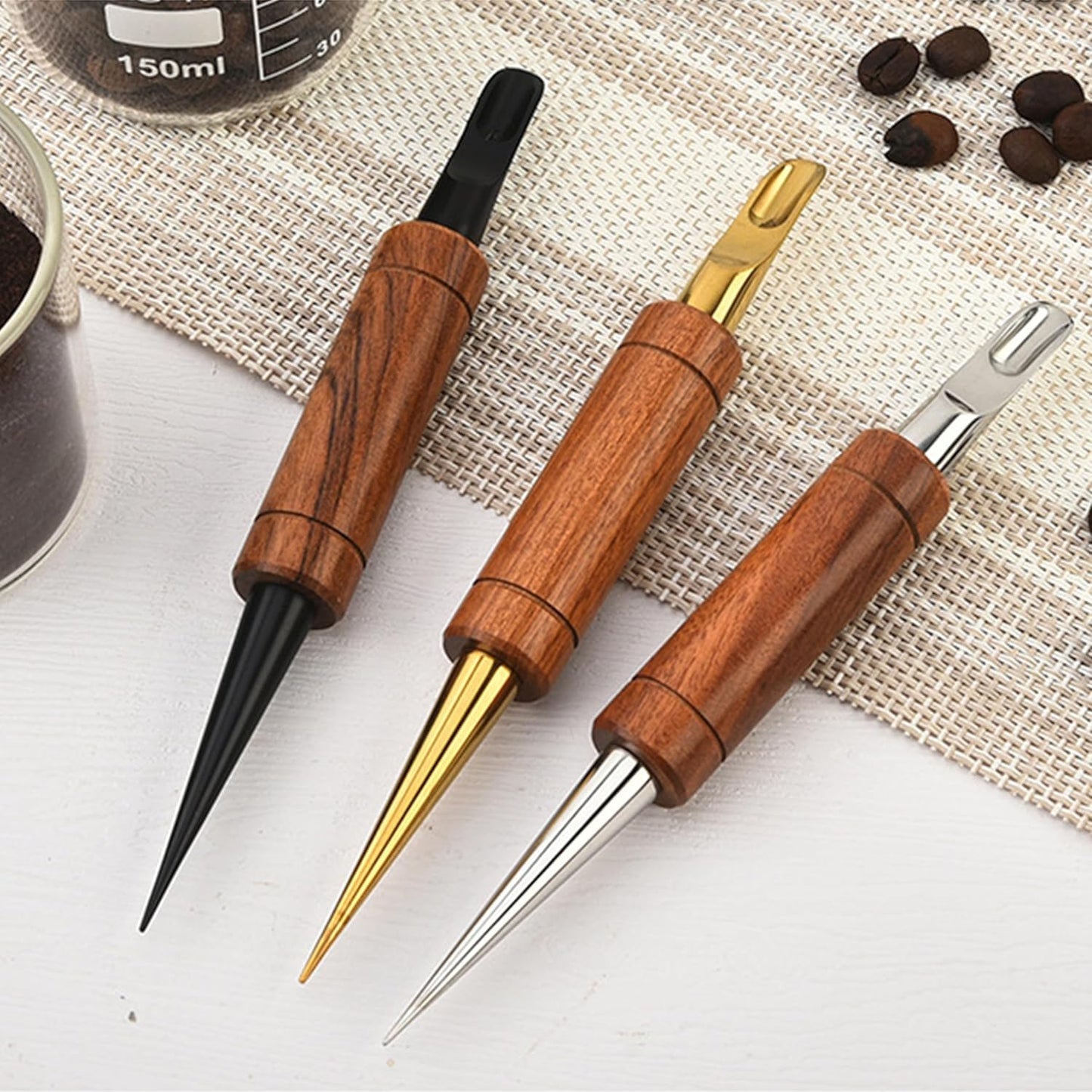 Coffee Art Pen Set for Baristas, Wooden Coffee Drawing Tool for Latte, Cappuccino, Macchiato, Espresso Milk Foam Design Pen, Premium Accessories Set with Coffee Brush and Stainless Steel Case (Black)