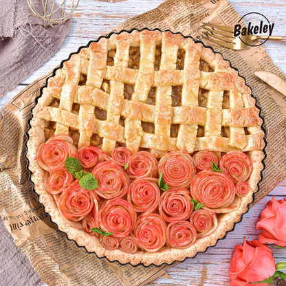 10-Inch Round Tart Pan with Loose Removable Bottom, Non-Stick Carbon Steel Quiche Pan for Oven Baking (Black)