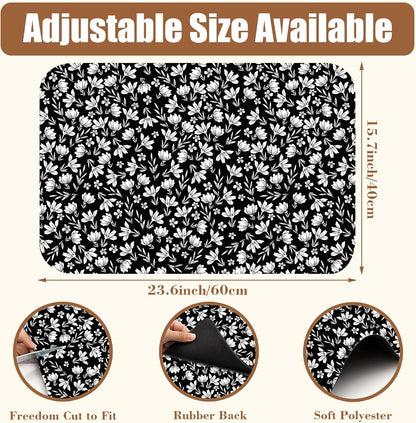Black and White Flowers Dish Drying Mat for Kitchen Counter Coffee Bar Mat Hide Stain Absorbent Rubber Backed Drying Rack Pad Espresso Machine Coffee Table Accessories 15.7 x 23.6 Inch