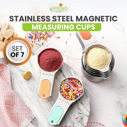 Spring Chef Magnetic Stainless Steel Measuring Cups (Patent Pending), Kitchen Tools with Easy to Read Markings for Measuring Dry or Liquid Ingredients, Set of 7, Desert Sunset