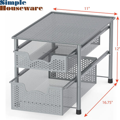 Simple Houseware Stackable 2 Tier Sliding Basket Organizer Drawer, Silver