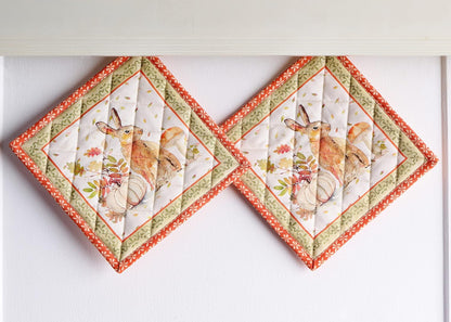 Maison d' Hermine Pot Holders Set 100% Cotton Heat Resistant Potholders 8" x 8" Hot Pads with Loop BBQ, Cooking, Baking, Grilling, Kitchen, Handling Hot Pans (Pack of 2, Pumpkin Passion)