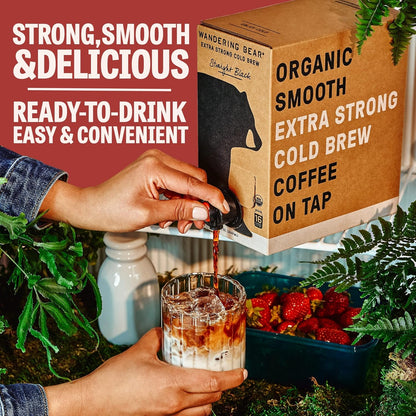 Wandering Bear Organic Mocha Cold Brew Coffee On Tap, 96 fl oz - Extra Strong, Bold, Smooth, Unsweetened, Shelf-Stable, Ready to Drink, Gluten Free, & Vegan, Iced Cold Brewed Coffee Drinks