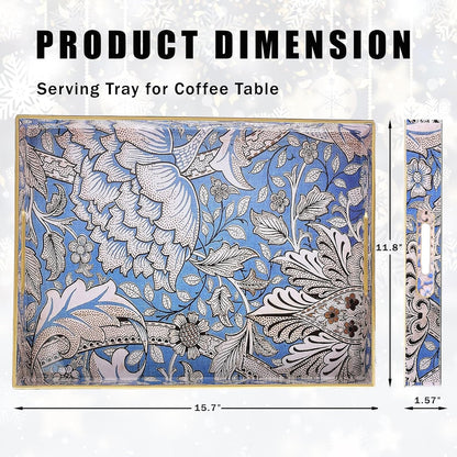Rectangle Serving Tray with Handles, Coffee Table Tray for Ottoman, Living Room, Outdoor Tray for Patio Entertaining, Serving Breakfast Kitchen Platter, Windrush