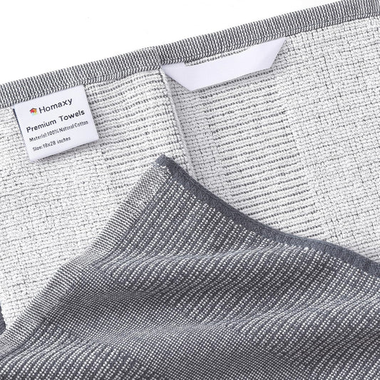 Homaxy Premium Kitchen Towels(18”x 28”, 12 Pack), Large Cotton Kitchen Hand Towels, Flat and Terry Dish Towels, 380 GSM Highly Absorbent Tea Towel Set with Hanging Loop, Grey/Khaki/Black