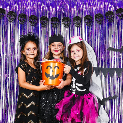 BRAVESHINE Purple Tinsel Foil Fringe Curtains - 2Pcs 3.2x8.2ft Metallic Holidays Photo Backdrop for Halloweens Birthdays Valentine's Bridal Shower Bachelorette Anniversary Engagement Party Supplies