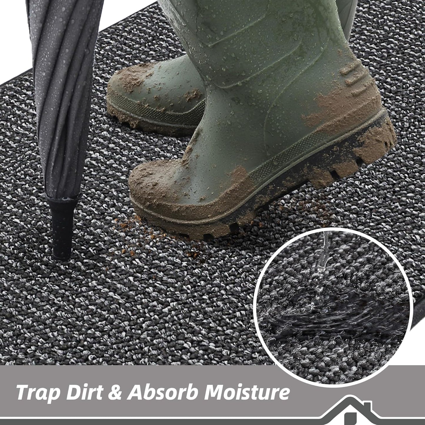 BEQHAUSE Dirt Trapper Door Mat 36" x 60", Non-Slip Washable Doormats Entrance Mat, Dirt Resistant and Absorbent Welcome Mat, Low Profile Floor Mats for Front Back Door and Entryway, Charcoal