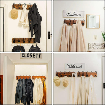 Dseap Coat Rack Wall Mounted - Heavy Duty Farmhouse Rustic Wall Coat Hanger with 5 Wire Hooks for Clothes Hat Jacket Towel, RusticWire, G25A, Weathered Brown & Black, Pack of 2