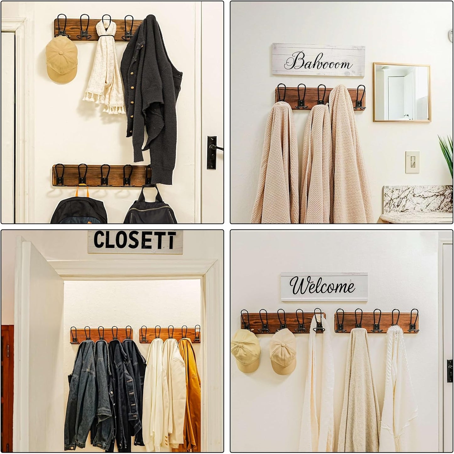 Dseap Coat Rack Wall Mounted - Heavy Duty Farmhouse Rustic Wall Coat Hanger With 5 Wire Hooks for Clothes Hat Jacket Towel, RusticWire, G25A, Rustic Brown & Black, Pack of 2