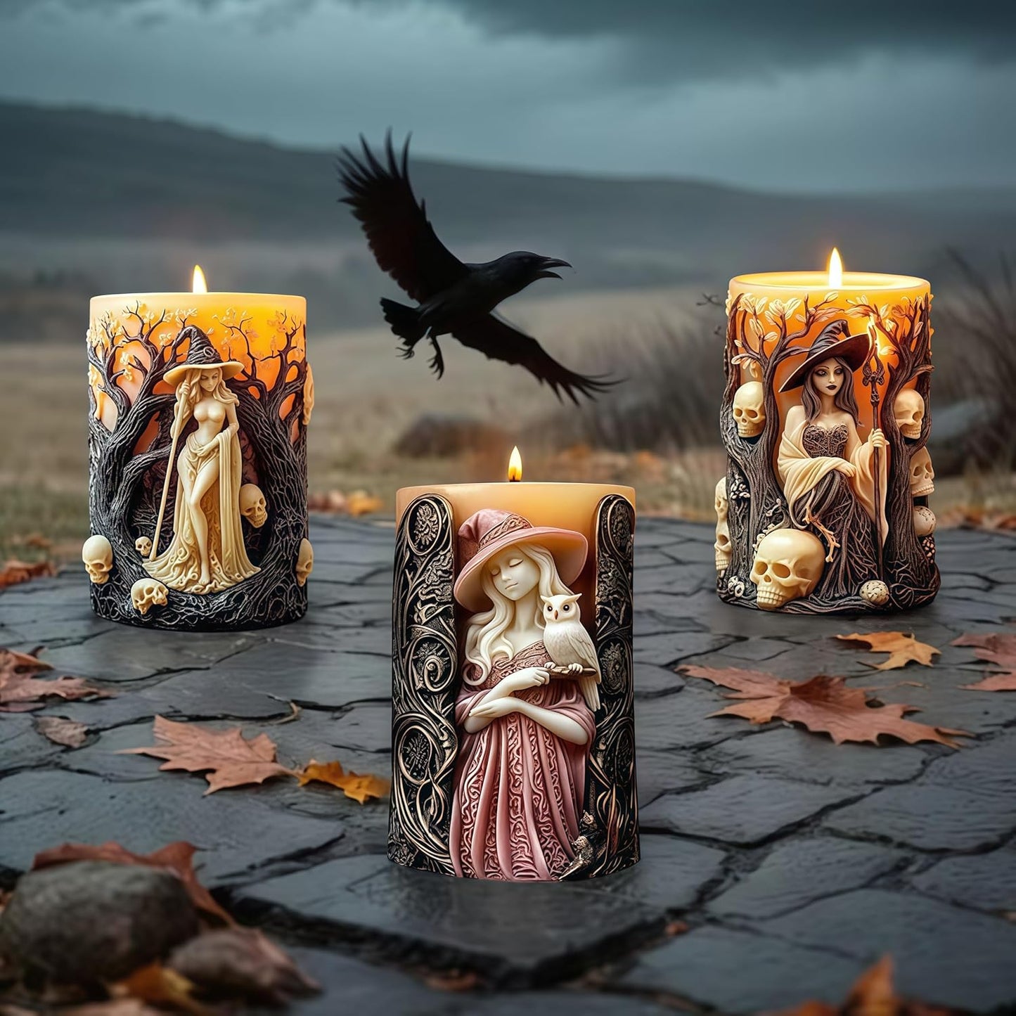 Witch Cylinder Silicone Candle Mold for Candle Making,Pillar Casting Silicone Molds for Resin Casting,Scented Candle, Soap,Silicone Molds for Home Decor,Resin Craft Gifts (A)