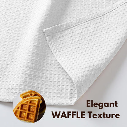 Native Fab Cotton Kitchen Towel with Hanging Loop 16x26 inches, 12-Pack, Waffle Weave Kitchen Towels for Cleaning Drying, Washcloths Soft & Absorbent Cloth Rags, Bar Towel, Dish Cloth, White