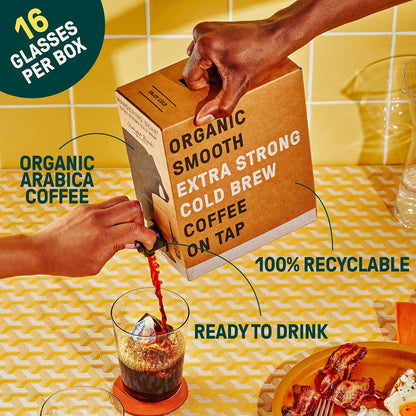 Wandering Bear Straight Black Organic Cold Brew Coffee On Tap, 96 fl oz - Extra Strong, Bold, Smooth, Unsweetened, Shelf-Stable, Ready to Drink, 100% Organic, Iced Cold Brewed Coffee Drinks