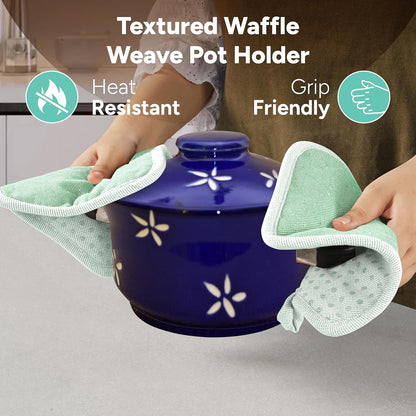 Casa Platino Heat Resistant Oven Mitts & Pot Holders, 4-Piece – Oven Mitt for Baking & BBQ, Potholders for Kitchens – Withstands Heat Up to 500°F, Soft, Durable & Non-Slip – Sage