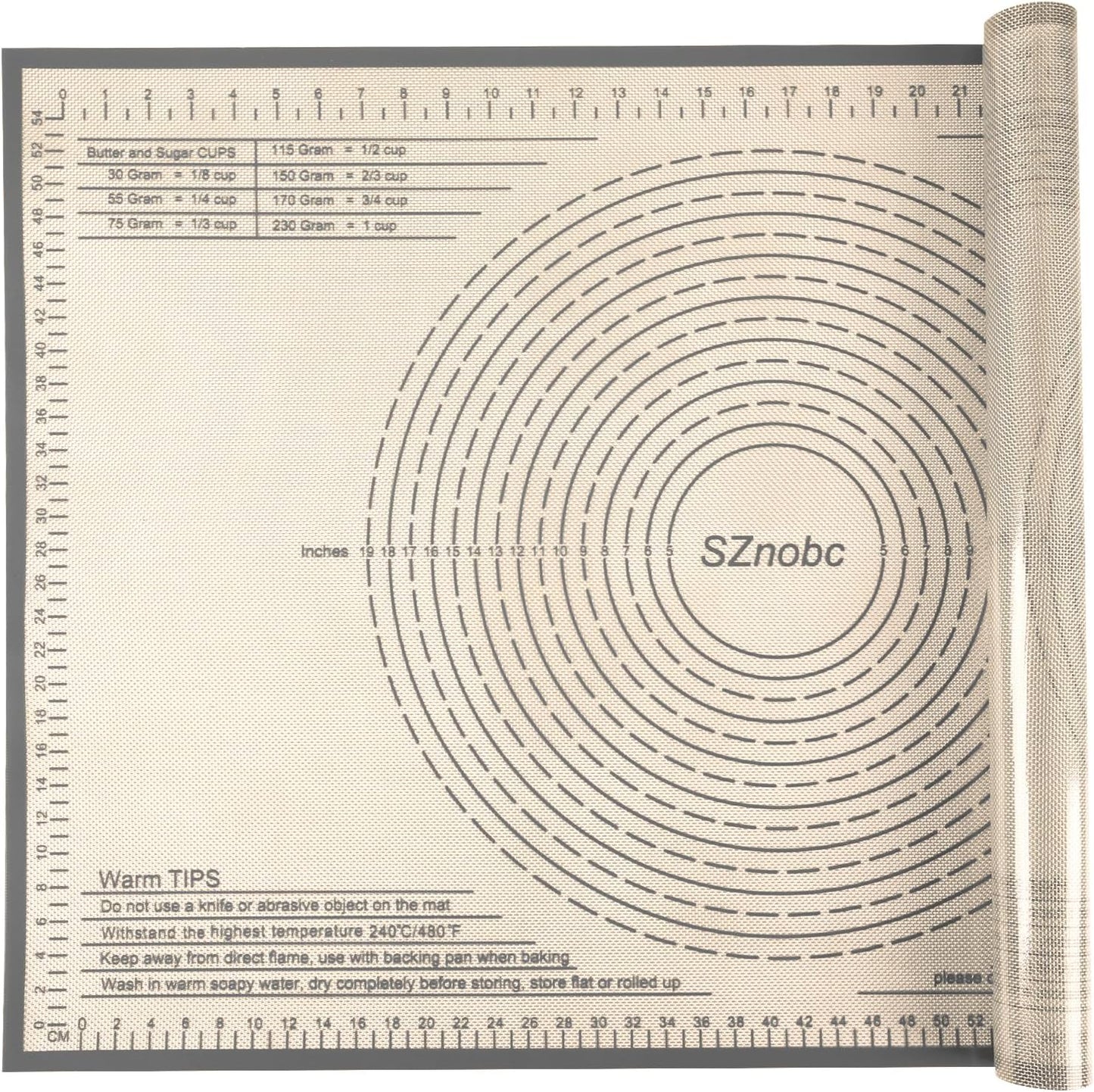 Silicone Baking Mat 36x24 Inch Nonstick Pastry Mat Perfect for Dough Mat, Pastry Board, Kitchen Counter Mat - For Dough, Pastry, Pie Crust, Fondant, Cookies, Bread, Pasta/Pizza, Grey