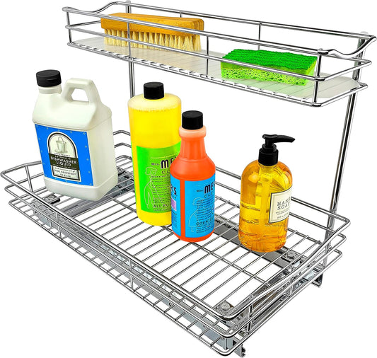LYNK PROFESSIONAL® Pull Out Under Sink Kitchen Cabinet Organizer - 11.5 in. x 18 inch deep Drawer - Sliding Shelf Organizer for Cabinets and Undersink Storage Shelves - Lifetime Ltd. Warranty – Chrome