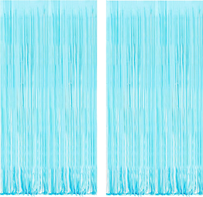BRAVESHINE Foil Fringe Curtains Party Backdrop - Tinsel Curtain Backdrop Streamers Party Supplies for Halloween/Boo/Baby Boy/Frozen/Under Sea/Shark/Mermaid Birthdays Decorations - 2Pcs Pastel Blue