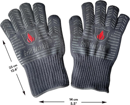 GRILL HEAT AID BBQ Grill Gloves Heat Proof for Grilling – Fireproof 1472°F Heat-Resistant Grill Mitts for Outdoor Barbecue and Smoker, Campfire, Fire Pit, Oven Glove with Fingers for Baking Pizza