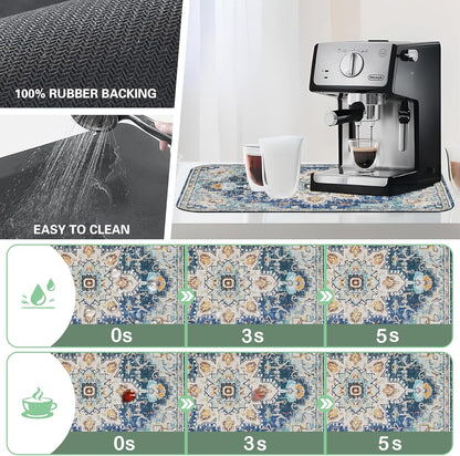 Bohemian Textile Rug Texture Dish Drying Mat,12"X19" Absorbent Fast Dish Drying Mat for Kitchen Counter Pot and Pan, Kitchen Accessories