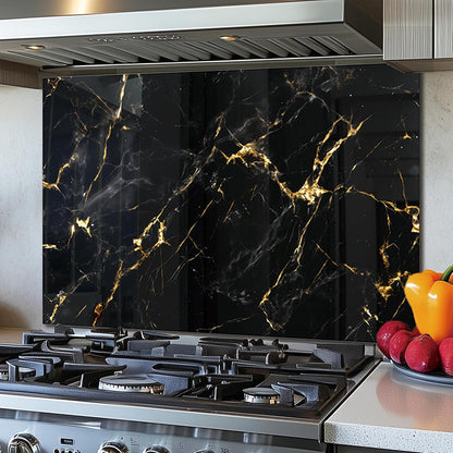 DAIFURONGE Tempered Glass Backsplash For Kitchen Behind Stove,Black Marbling Stove Backsplash Top Cover,Easy to Clean Glass Splashback, Sink Cover Splash Guard,Home Kitchen Wall Decor (30"x24"(76.2x60.96cm))