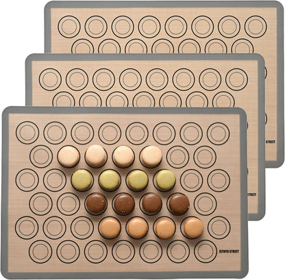 Macaron Silicone Baking Mats - Non-Stick Macaron Mat for Easy Baking | Heat Resistant & Dishwasher Safe Macaron Baking Mat | Reusable & Eco-Friendly, 3/4 Sheet Size - Pack of 3 - For Macarons And More