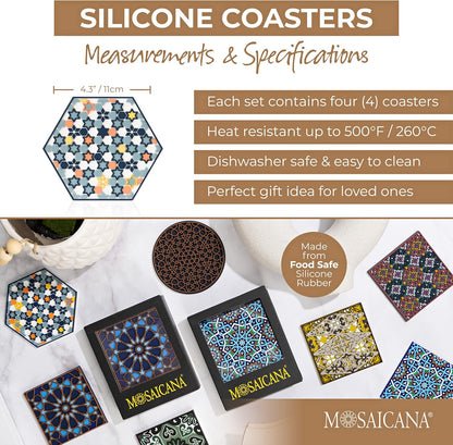 Coasters for Drinks – Set of 4 Coasters, Silicone, Protect Against Water Marks or Damage - Fit All Cups, 3.5" Inch Size Fits, Colored Coasters (Stars of Mars)