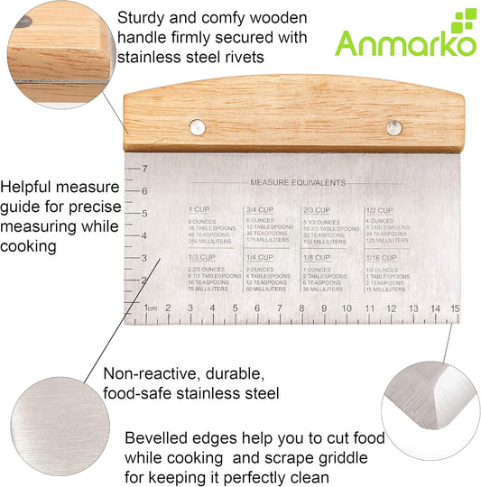 Dough Cutter for Bread and Pizza Dough - Stainless Steel Metal Griddle Scraper Chopper - Multipurpose Bench Scraper Kitchen Utensil for Flat Top Griddle - Commercial Quality