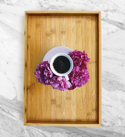 Bam & Boo - Natural Bamboo Serving Tray Modern Rectangular - for Food, Drinks, Decor, Vanity in Home, Kitchen, Bathroom, Coffee Table, Bed(Extended, 17.75” x 11.8" x 1.2")