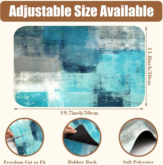 Teal and Grey Abstract Art Dish Drying Mat for Kitchen Counter Coffee Bar Mat Hide Stain Absorbent Rubber Backed Drying Rack Pad Espresso Machine Coffee Bar Accessories 11.8 x 19.7 Inch
