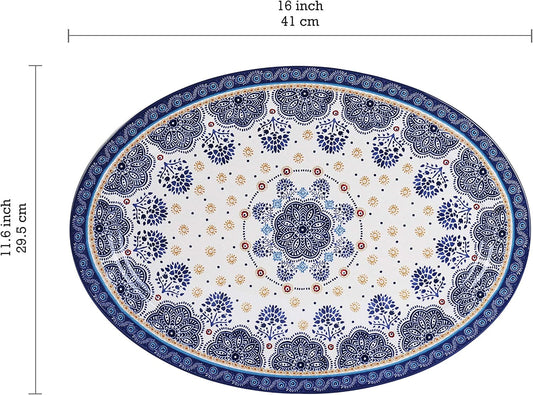 Bico Blue Talavera Ceramic 16 inch Oval Platter, Microwave & Dishwasher Safe