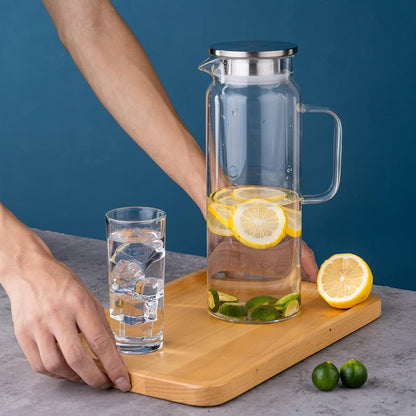 Set of 2 Glass Pitcher with Lid,2 Quart (64 oz / 1.9 Liter) Leak Proof,Glass Water Jugs, BPA-Free,Microwave & Dishwasher Safe Pitcher,Sun & Iced Tea, Sangria,Cold Brew Coffee & More